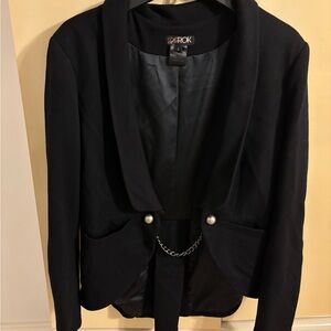 LaRok Elegant Black Blazer with Chain Accent